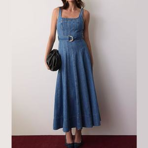 Vestido Midi Vaquero Personalizado para Mujer, Nuevo y en Oferta, con Cierre Trasero, Sin Mangas, Cuello Cuadrado, de Algodón - Product Image 1