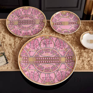 Juego de vajilla de porcelana de hueso palaciego de estilo europeo de lujo personalizado de fábrica, platos de cerámica de planta de porcelana de océano Rosa occidental - Product Image 4