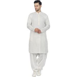 Shikha Fab White Kurta Pathani à manches longues pour homme en tissu tissé respirant, tenue décontractée pour les fêtes de l'Aïd et de Diwali - Product Image 1