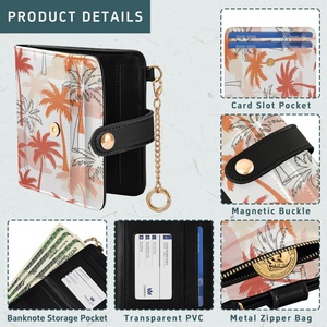 Portefeuille court personnalisé en cuir PU pour femme avec fermeture éclair, motif palmier, blocage RFID, étanche, portable, porte-cartes avec porte-clés - Product Image 5