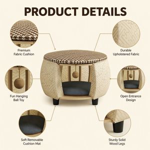 Taburete Multifuncional de Madera para Gatos, Banco para Cambiar Zapatos Compartido entre Humanos y Mascotas, Casa para Gatos de Interior con Juguete Colgante - Product Image 3