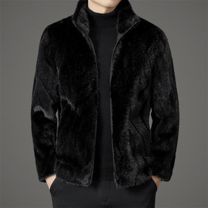 Cappotto Invernale Reversibile in Pelliccia di <span class=keywords><strong>Visone</strong></span> per <span class=keywords><strong>Uomo</strong></span>, Collo Alto, Spesso e Caldo, in Rayon - Product Image 3
