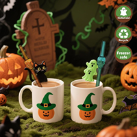 Pailles en verre à motif de crâne effrayant pour Halloween, pailles réutilisables en borosilicate, pailles colorées amusantes pour cocktails, jus et fêtes