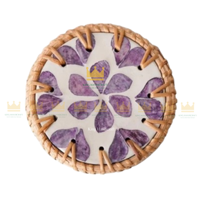 Posavasos de Mosaico de Concha de Nácar Natural, Portavasos de Ratán Hecho a Mano, Posavasos Redondo para Bebidas, Decoración para Mesa de Café - Product Image 5