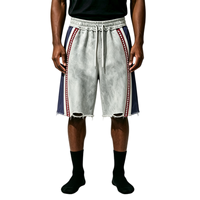 Short en coton vintage délavé et vieilli, coupe ample, patchwork, avec cordon de serrage, personnalisable avec logo, pour homme
