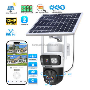 Hongnaer 12MP 6K 2ビデオワイヤレスソーラーパネル電源IPカメラV380 Pro屋外3レンズ10XズームWiFiセキュリティソーラーCCTVカメラ - Product Image 1