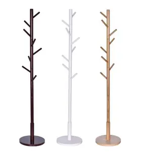 Sturdy Wooden Standing Stand Entryway Hall Tree Coat Racks with Solid Round Base