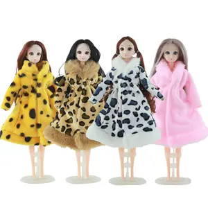 नवीनतम 1/6 गुड़िया 30cm बीजद गुड़िया फैशन तेंदुए मुद्रण खरगोश फर कोट कपड़े के लिए DIY गुड़िया