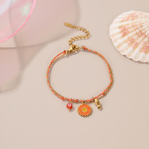 สร้อยข้อมือไทเทเนียมสตีลถักเชือกหลากสีสไตล์วันหยุดสำหรับผู้หญิง ดีไซน์แฟชั่นอินเทรนด์ ประดับดอกเดซี่ - Product Image 4