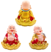9.2*10.2cm mignon Lotus bouddhiste moine solaire Maitreya bouddha secouant la tête poupée voiture à bascule solaire alimenté bouddha riant