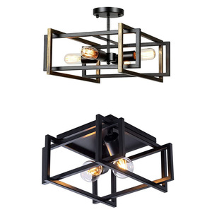 American <b>Retro</b> Style <b>Ceiling</b> <b>Light</b> Wrought Iron 2 Bulbs 10-15 Sqm Living Room Bedroom Entryway Lighting - Product Image 5