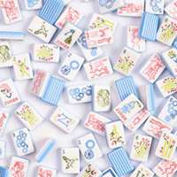 Offre Spéciale – Tapis de Mahjong Américain de Luxe Bleu à 3 Couches, Table de Jeu en Acrylique, Ensemble de Tuiles de Mahjong Familiales Bleues à Rayures et Motifs Nœuds