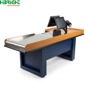 Wood Grain Retail <b>Checkout</b> <b>Counter</b> Cashier Desk POS Payment Table for Supermarket Grocery Store - Product Image 1