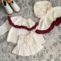 OEM ODM Ensembles de vêtements pour bébés filles : Sweats à capuche, jupes en laine rouge, ensembles de cérémonie, châles, capes et pulls pour Noël et le Nouvel An