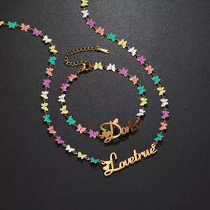 Custom Name Bracelet For Women Colorful butterfly Chain Stainless Steel Personalized Nameplate bracelet Jewelry Gift - Product Image 1