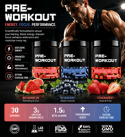 Bubuk Pre-Workout Creatine Monohydrate Peningkat Energi Perbaikan Otot Memperpanjang Waktu Olahraga Rasa Blueberry Semangka Dewasa 300g 10g