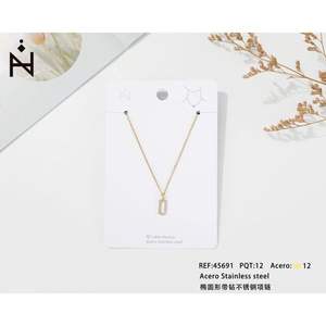 Collier ovale en acier inoxydable avec diamants Zi Zi pour femme, bijou élégant, cadeau - Product Image 1