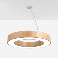 Suspension LED circulaire à anneau creux effet bois nordique, intensité variable CCT, pour éclairage intérieur de bureau