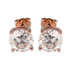 Orecchini con Diamanti Taglio OEC, Moissanite Sintetica Rotonda Stile Antico Europeo 7mm, Orecchini a Perno in Oro Rosa 10k - Product Image 2