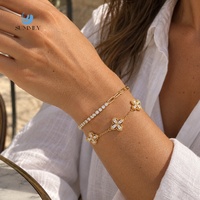SUMMLY Trendiges Buntes Kleeblatt-Zirkon-Papierketten-Armband, 18K Vergoldeter Edelstahl, für Damen, Partygeschenk