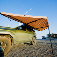Auvent 180 degrés à double poteau avec LED intégrée, pieds réglables, imperméable, abri latéral pour véhicule/camping-car
