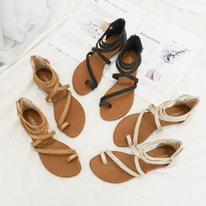 Elegant Black Ankle Strap <b>Flat</b> <b>Sandals</b> Open Toe Summer Women Shoes Breathable Textile Upper Rubber Outsole Buckle Closure - Product Image 6