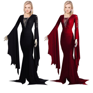 Costume Mercredi Addams Robe Gothique Halloween | Déguisement Femme Adulte Avec Perruque Et Ceinture