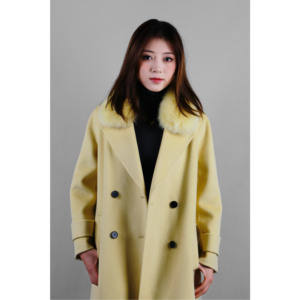 Cappotto Lungo in Lana a Doppia Faccia per Donna, Autunno Inverno, con Collo in Vera Pelliccia di Volpe, Cappotto in Cashmere - Product Image 3