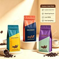 Sachet de café à fond plat en aluminium imprimé sur mesure avec valve et fermeture éclair, pochette alimentaire verticale de qualité alimentaire pour grains de café