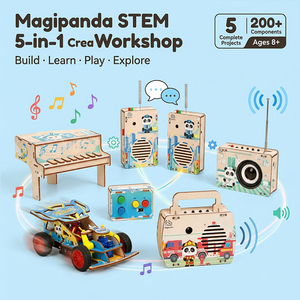 Kit de fabrication éducatif STEAM personnalisé 5 en 1 : Voiture télécommandée en <span class=keywords><strong>bois</strong></span>, interphone sans fil, radio, piano électronique, magnétophone, projet de physique - Product Image 2