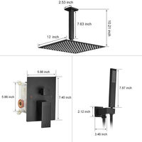 Ensemble de douche de luxe contemporain avec mitigeur pluie, fixation au plafond, carré, pour salle de bain, avec douchette à main, en laiton chromé poli, céramique douce, pour hôtel
