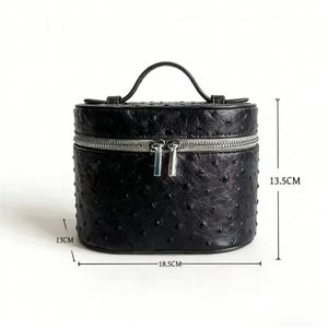Luxury Ostrich Grain PU Leather Large Zipper Closure Foldable <b>Makeup</b> <b>Box</b> Portable Travel for Organizer - Product Image 4