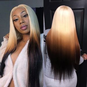 Perucas de Cabelo Humano com Cores Ombre em 3 Tons, Raízes Loiro 613 e Pontas Pretas, Peruca Lisa e Ondulada, Cor 613 a Marrom a Preto - Product Image 1
