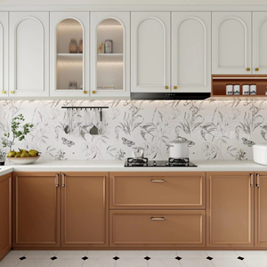 Armoires de <span class=keywords><strong>cuisine</strong></span> françaises personnalisées | Supérieur blanc + inférieur brun, espace électroménager intégré et esthétique intemporelle - Product Image 1