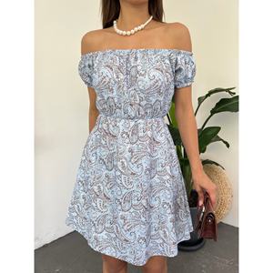 Vestido de fiesta casual con estampado floral y hombros descubiertos de Madonna, corte acampanado, cintura natural, tejido transpirable - Product Image 4