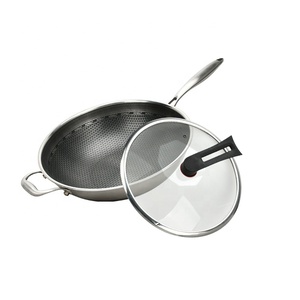 Utensilios de <span class=keywords><strong>cocina</strong></span> para restaurante, hogar, 32/34/36cm, utensilios de <span class=keywords><strong>cocina</strong></span> de acero inoxidable triples, <span class=keywords><strong>Wok</strong></span>, panal, <span class=keywords><strong>Wok</strong></span> antiadherente con tapa de vidrio - Product Image 4