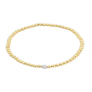 Minimalist Jewelry Stainless Steel Small 4mm Bead Bracelet with Diamond CZ Crystal Gold Plated Bead Ball Stretch Stack Bracelets