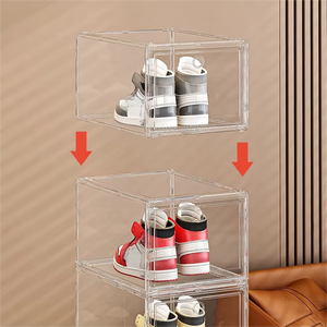 Boîte à chaussures pliable en plastique PP transparent, anti-poussière, gain de place, organisateur de rangement, fixation murale magnétique, modèle tendance - Product Image 2