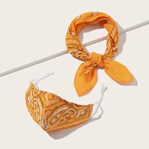 Tái Sử Dụng Có Thể Giặt Được In Mặt Nạ Đàn Hồi Lụa Tóc Ban Nhạc Scrunchies Tóc Ties Set Spa Headband Vuông In Lụa Khăn