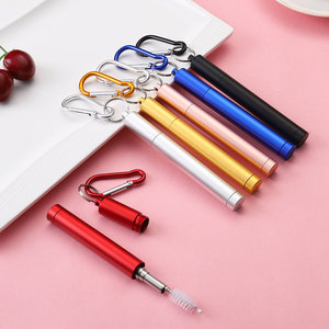 Stainless steel <b>straw</b> set Outdoor travel telescopic <b>straw</b> Portable student set Color sealed three-section <b>straw</b> - Product Image 1