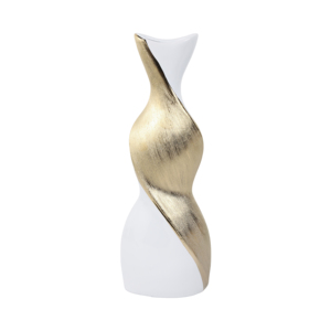 Vaso in ceramica intrecciata bianco e oro, moderno elemento decorativo per la tavola del soggiorno. - Product Image 3