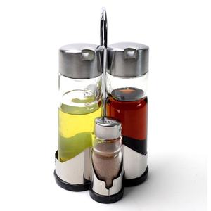Set di 4 Barattoli in Vetro per Spezie Aeofa con Supporto in Metallo, Set per Sale, <span class=keywords><strong>Pepe</strong></span>, <span class=keywords><strong>Olio</strong></span> <span class=keywords><strong>e</strong></span> Aceto con Coperchio in Acciaio Inox - Product Image 1