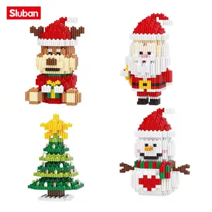 Строительные блоки Sluban, игрушечный орнамент 68510-68513, Новая Рождественская елка, олень, снеговик, Лидер продаж, мини-строительные кирпичные фигурки