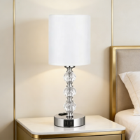 Lampe de table moderne en tissu avec abat-jour boule de cristal ronde, alimentation tactile CA pour salon, chambre familiale, chevet, hôtel