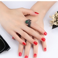Bague en argent avec pierre d'émeraude de style européen et américain, bague serpent sauvage en zircone cubique - Noir
