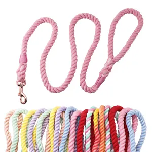 High Quality Fashion Hand Made Solid Colorful Rope Gradient Pet Lead Ombre Cotton Rope Dog Leash