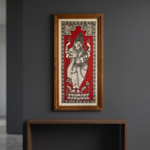 Pattachitra - Impresión Artística en Papel Blanco y Negro con Marco Zen Asiático de una Diosa Hindú para Colgar en la Pared de la Sala de Estar - Product Image 1
