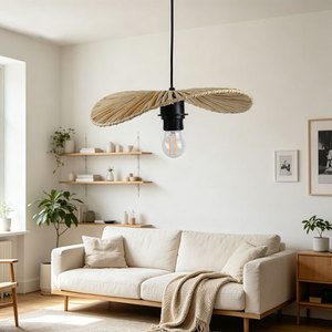 Hand-Woven Paper <b>Rope</b> Lampshade Pendant <b>Light</b> E27 Round Black Body For Bedroom Living Room Dining Room Homestay Retro Style - Product Image 2