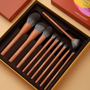 FEIYAN lüks Premium en kaliteli toptan Vegan özel Logo özel etiket kahverengi kozmetik makyaj fırçası Set makyaj fırçalar