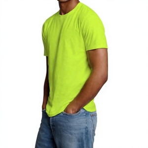 Camiseta de Manga Corta Verde Neón para Hombre, Cuello Redondo, Estilo Casual, Corte Regular, Color Sólido, Tejido de Punto, Ideal para el Verano - Product Image 5